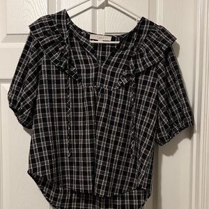 LOFT Black and White Checkered Blouse